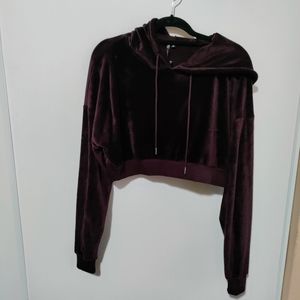 BBJ Los Angeles Velvet Purple Cute Slouchy Relax Crop Cozy Pullover Hoodie